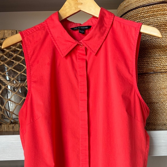 Sleeveless Button. Down Collared Shirt in Red - Picture 1 of 5